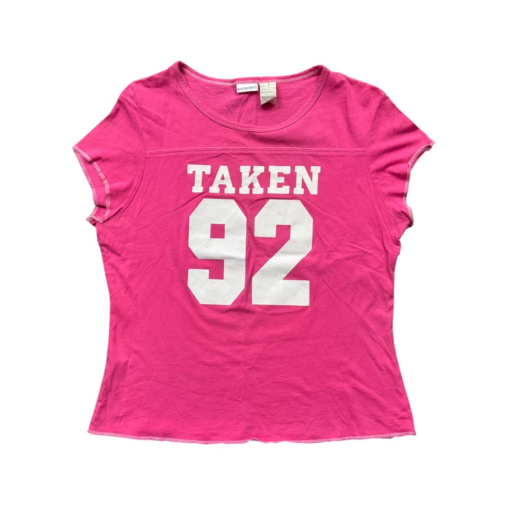 Vintage Y2K No Boundaries "Taken" Football Jersey Style Baby Tee Pink